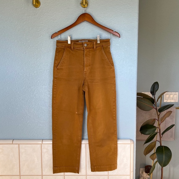 EVERLANE Straight Leg Twill Crop Pants in Mustard Gold Brown, Size 4 - Picture 2 of 8